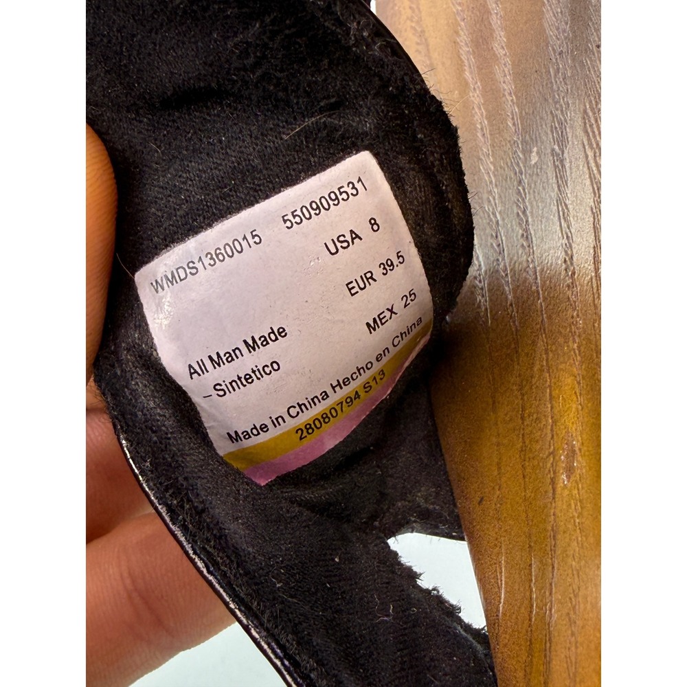 Dr. Scholl's Original Collection Black Patent Slide Sandals 8 Wood Footbed Y2K - Picture 9 of 10